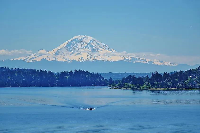 Mount Rainier rising over Puget Sound